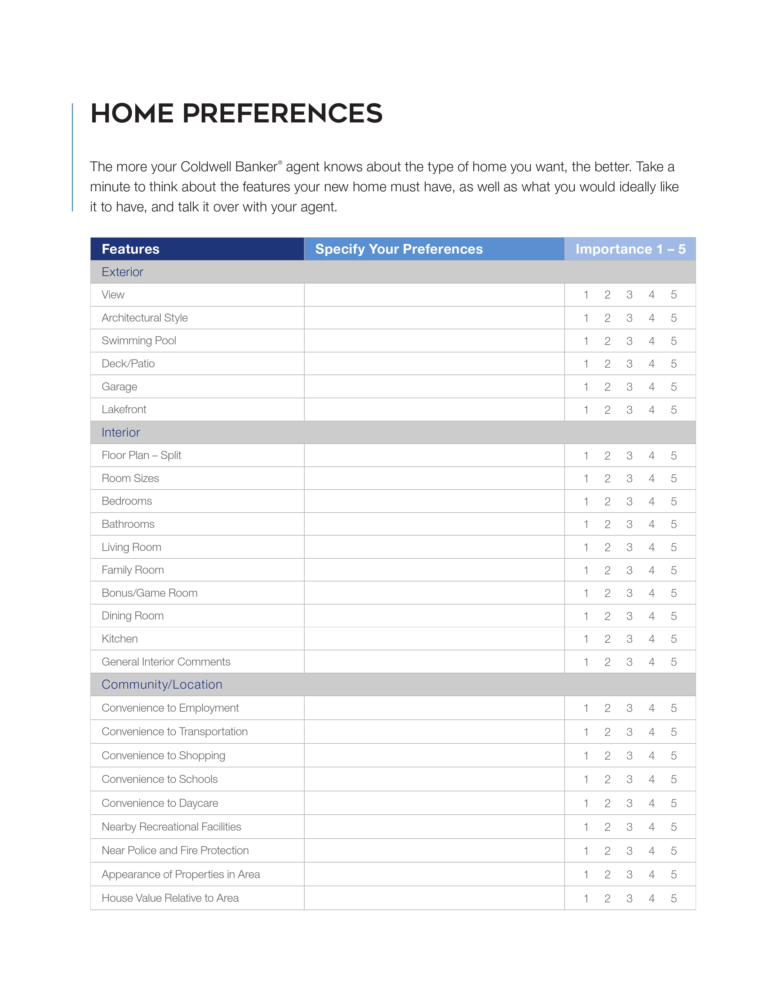 HOME PREFERENCES