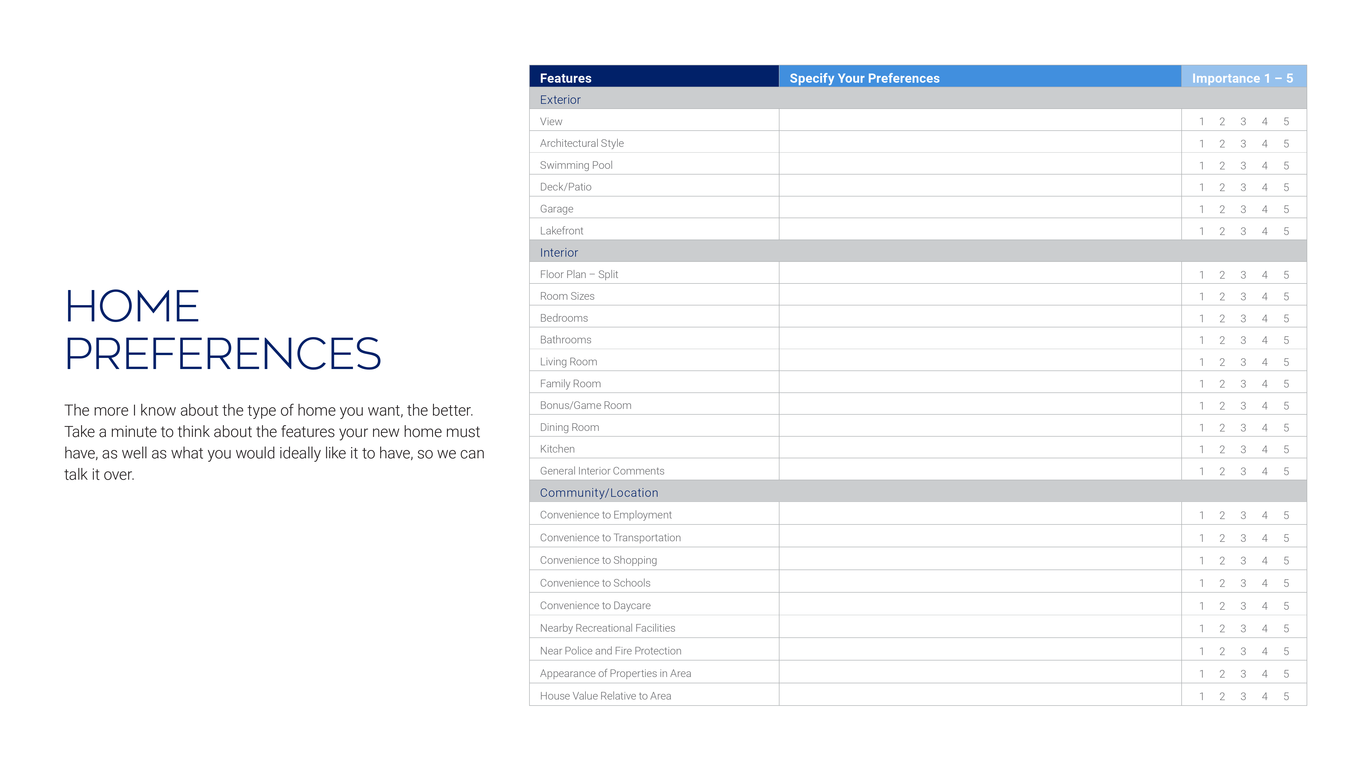 HOME PREFERENCES